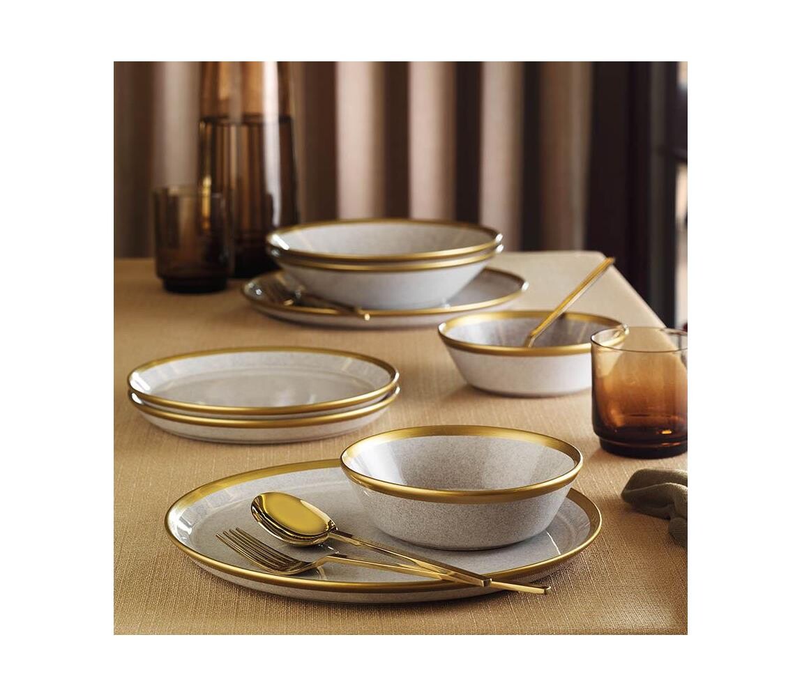 Jídelní sada 24 ks šedá/zlatá/porcelán 710KTP3808
