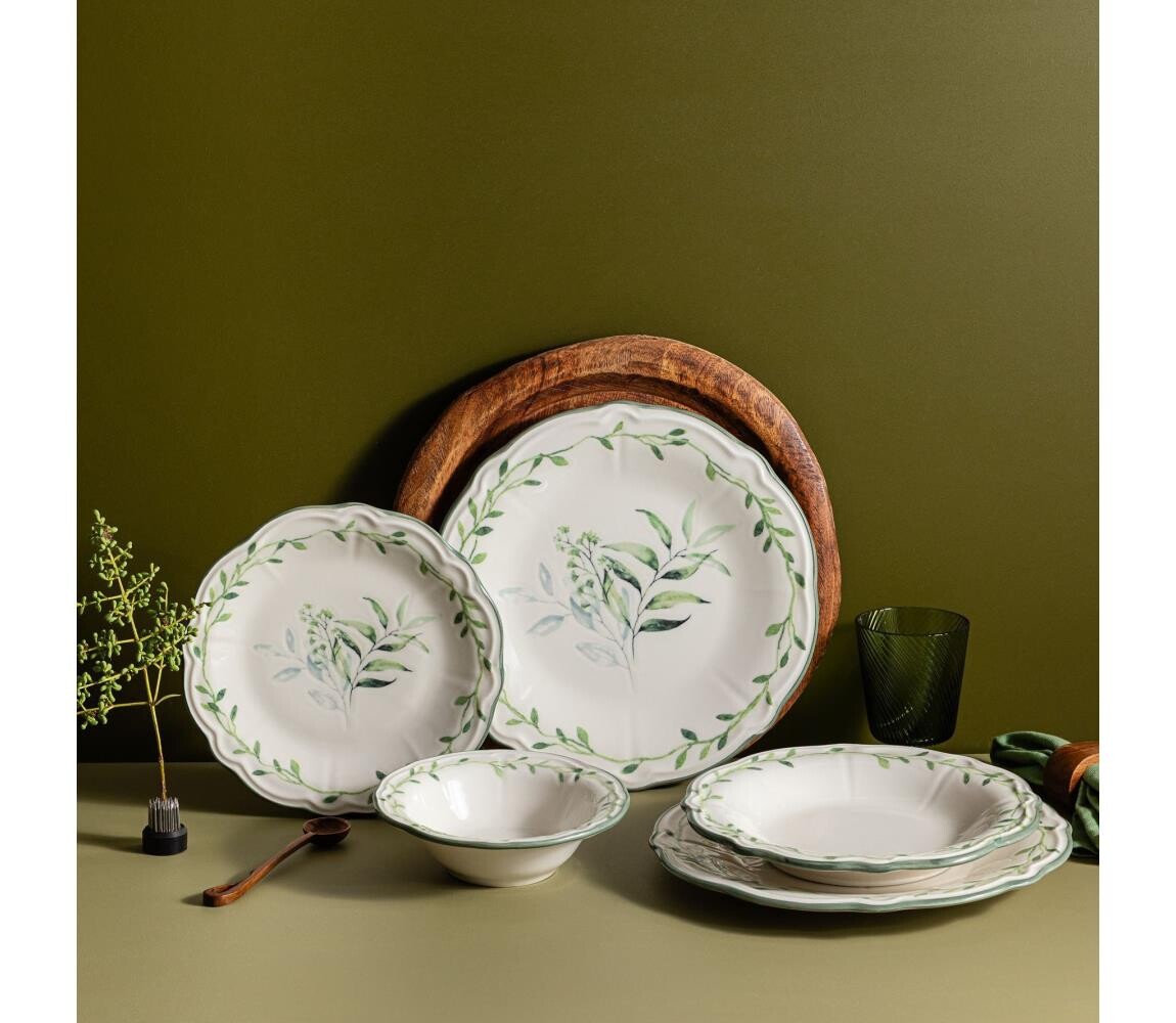 Jídelní sada 24 ks bílá/zelená/porcelán 667PRS1116