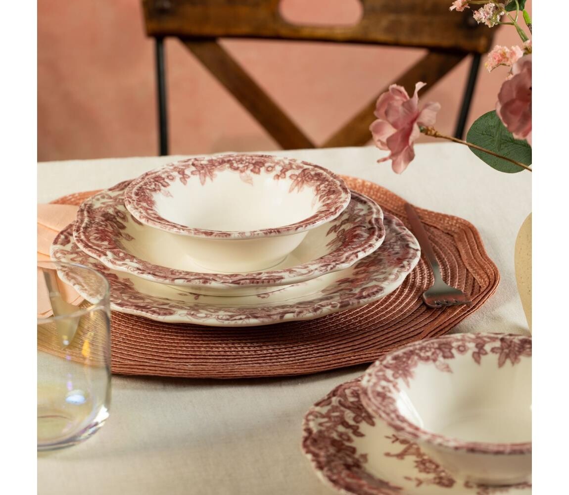 Jídelní sada 24 ks bílá/růžová/porcelán 667PRS1150