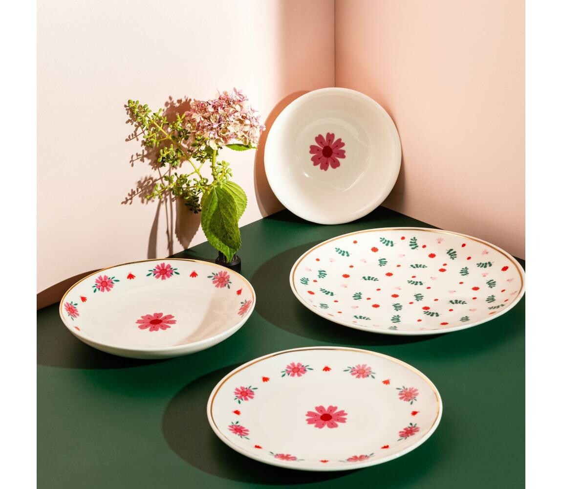 Jídelní sada 24 ks bílá/červená/zelená/porcelán 667PRS1139