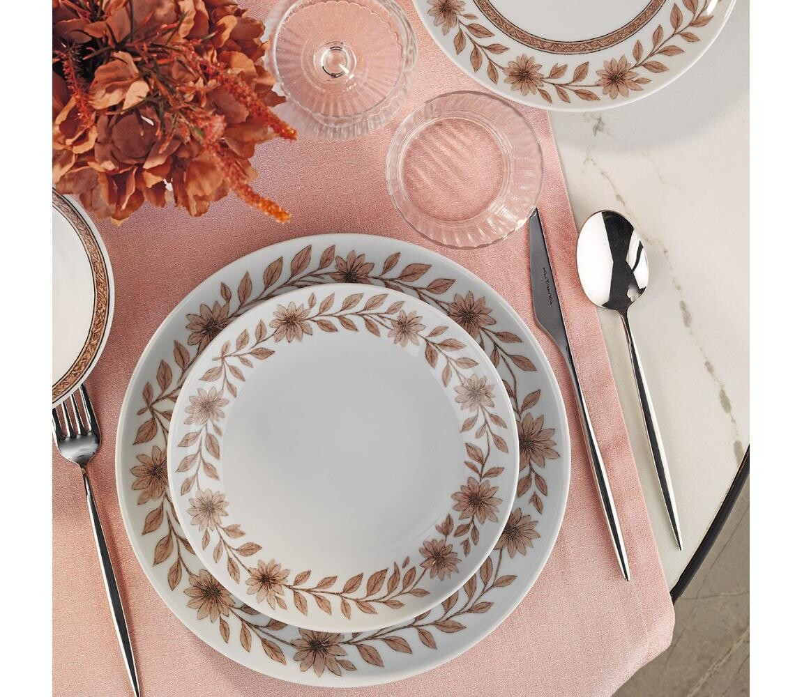 Jídelní sada 24 ks bílá/hnědá/porcelán 710KTP4560