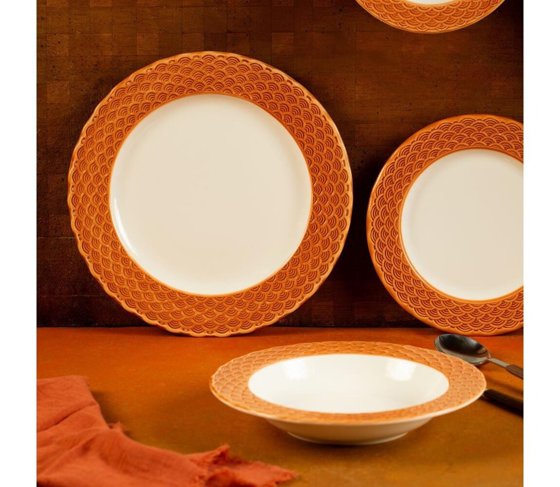 Jídelní sada 24 ks bílá/oranžová/porcelán 667PRS1156