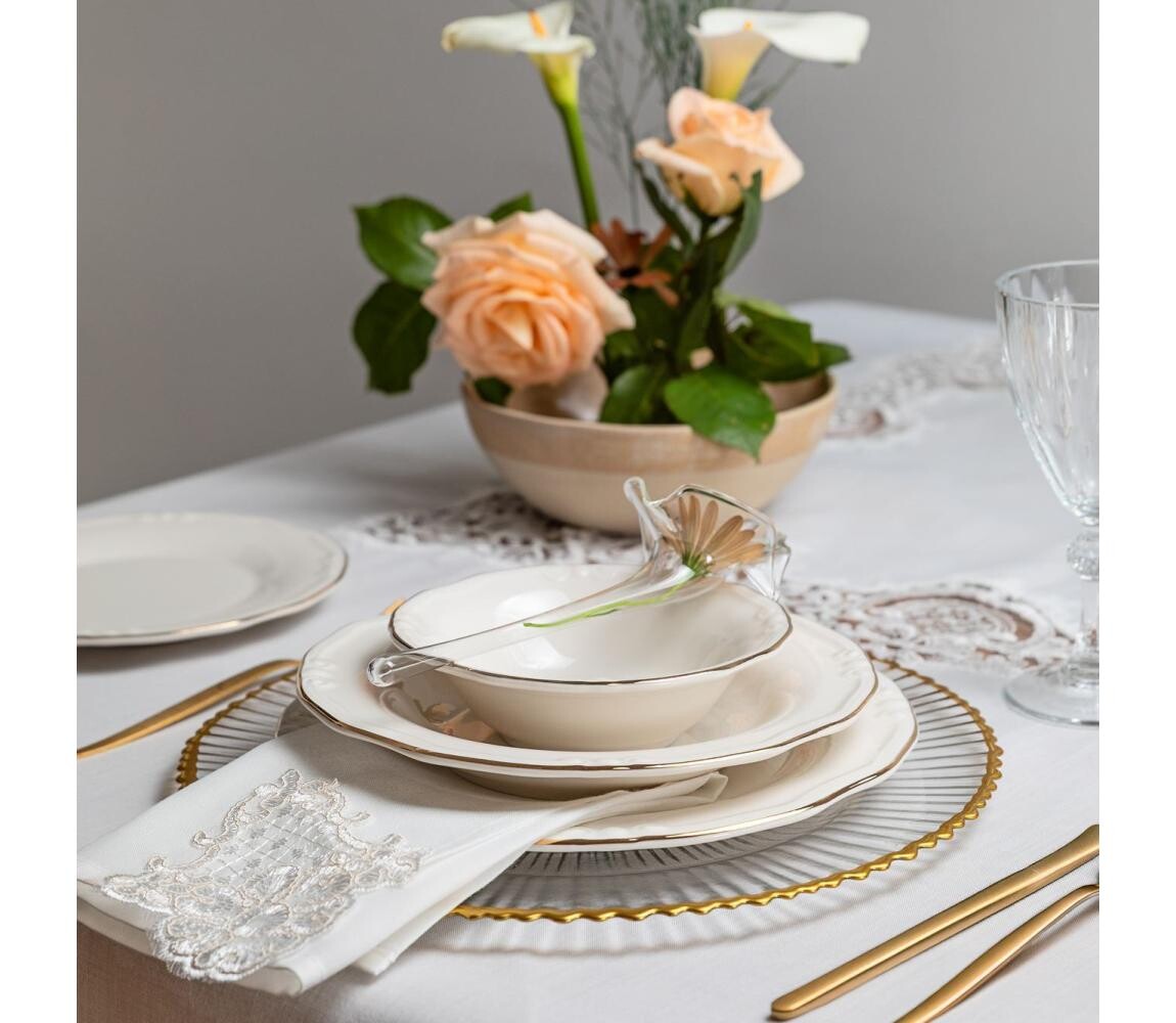 Jídelní sada 24 ks bílá/zlatá/porcelán 667PRS1133