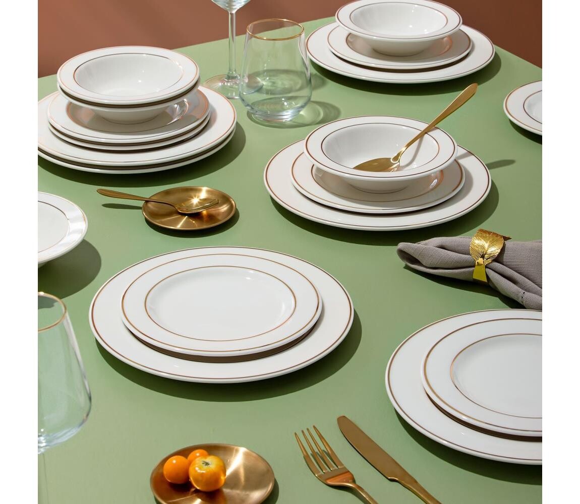 Jídelní sada 18 ks bílá/zlatá/porcelán 667PRS1102