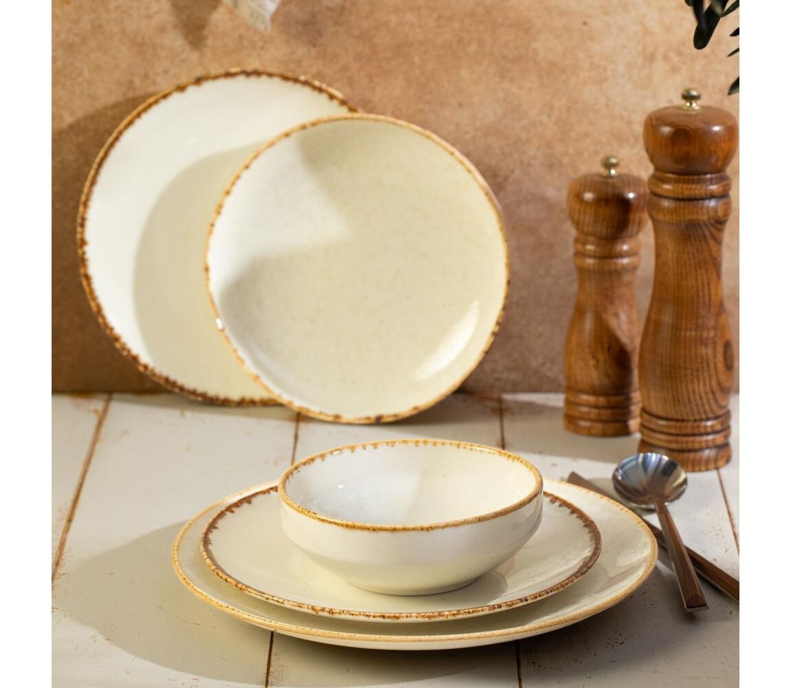 Jídelní sada 24 ks bílá/béžová/porcelán 667PRS1155