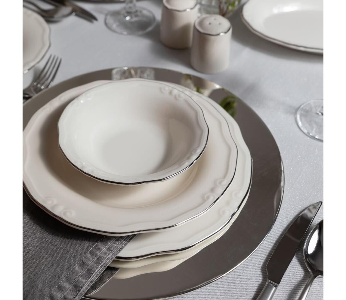 Jídelní sada 53 ks bílá/stříbrná/porcelán 667PRS1146
