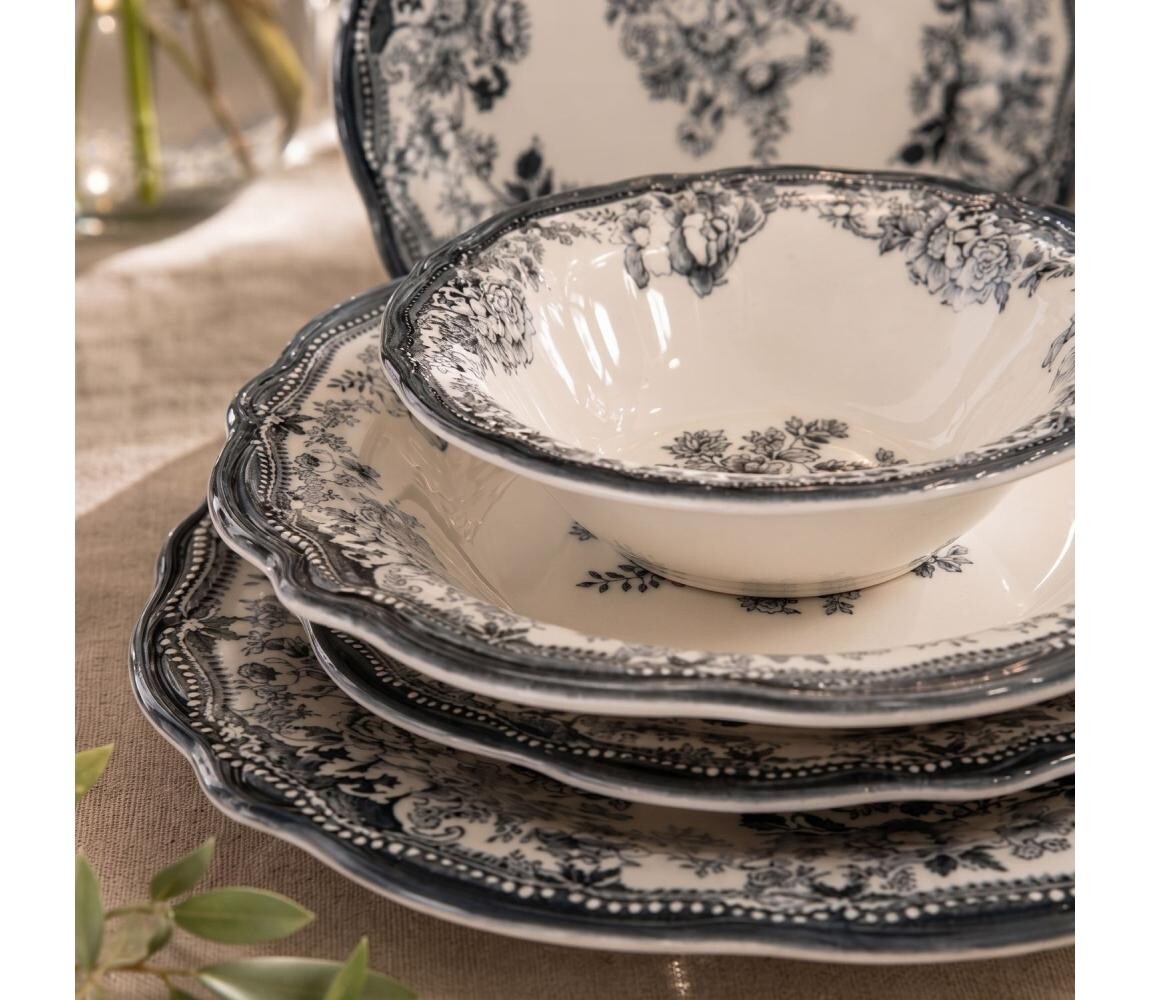 Jídelní sada 24 ks bílá/černá/porcelán 667PRS1164