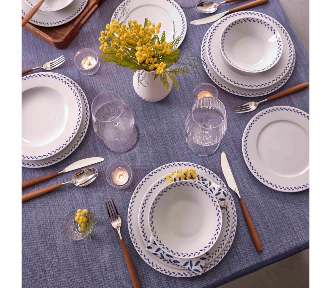 Jídelní sada 24 ks bílá/modrá/porcelán 710KTP4557