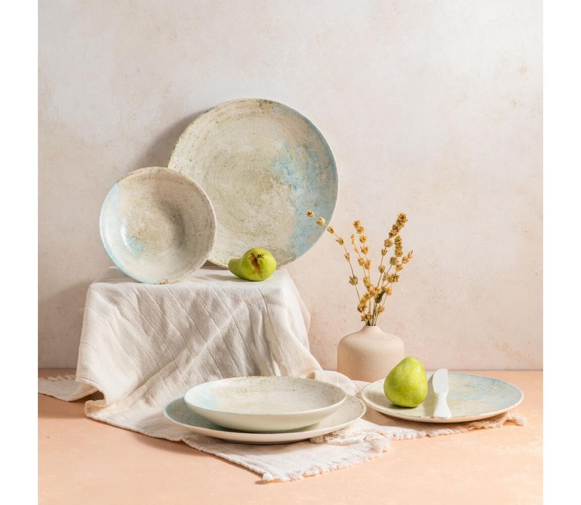 Jídelní sada 24 ks modrá/béžová/porcelán 667PRS1127