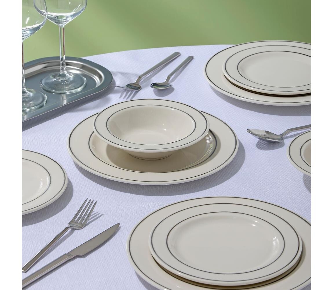 Jídelní sada 24 ks bílá/stříbrná/porcelán 667PRS1137