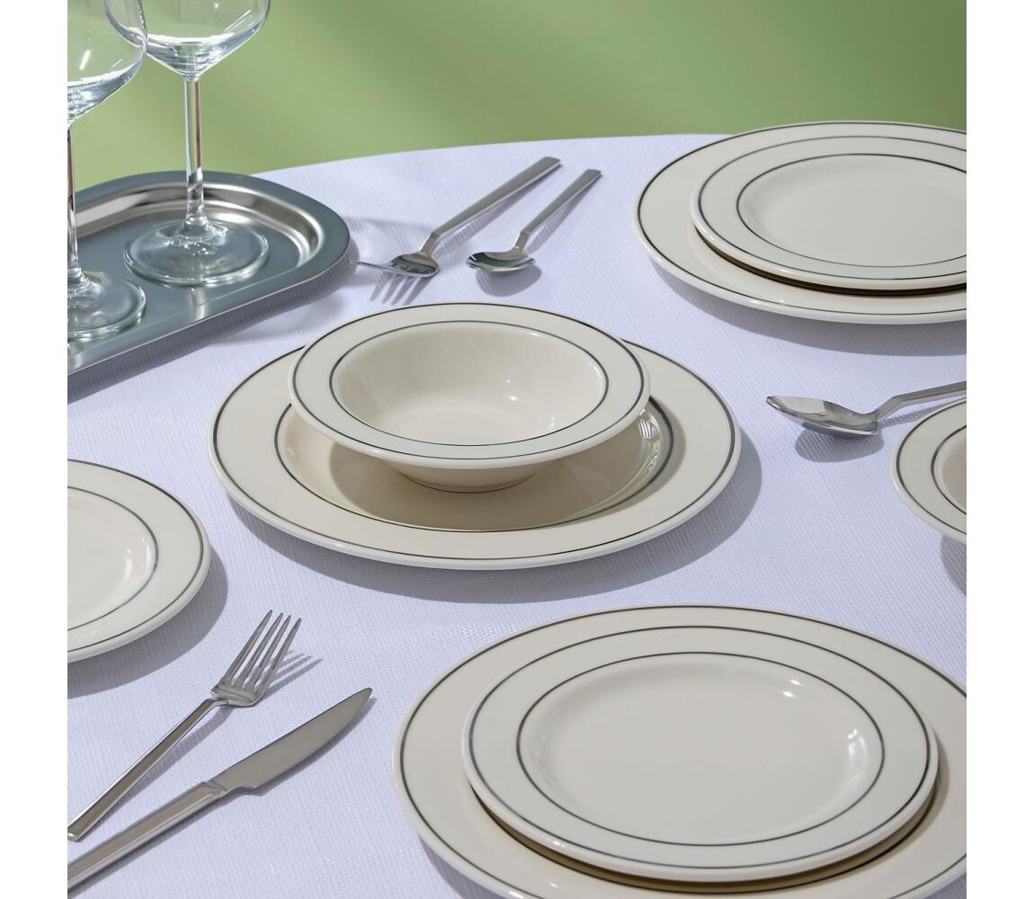 Jídelní sada 18 ks krémová/stříbrná/porcelán 667PRS1159