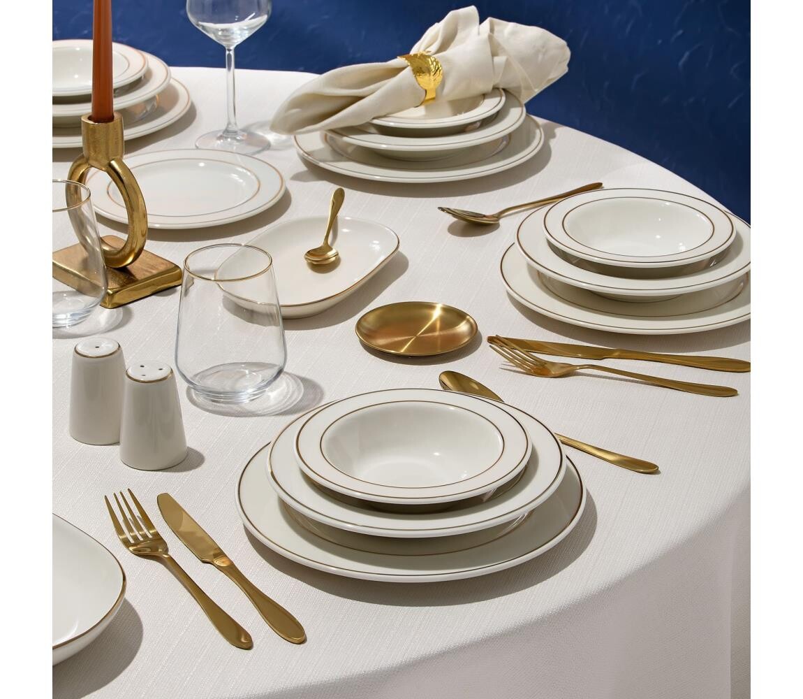 Jídelní sada 53 ks bílá/zlatá/porcelán 667PRS1149