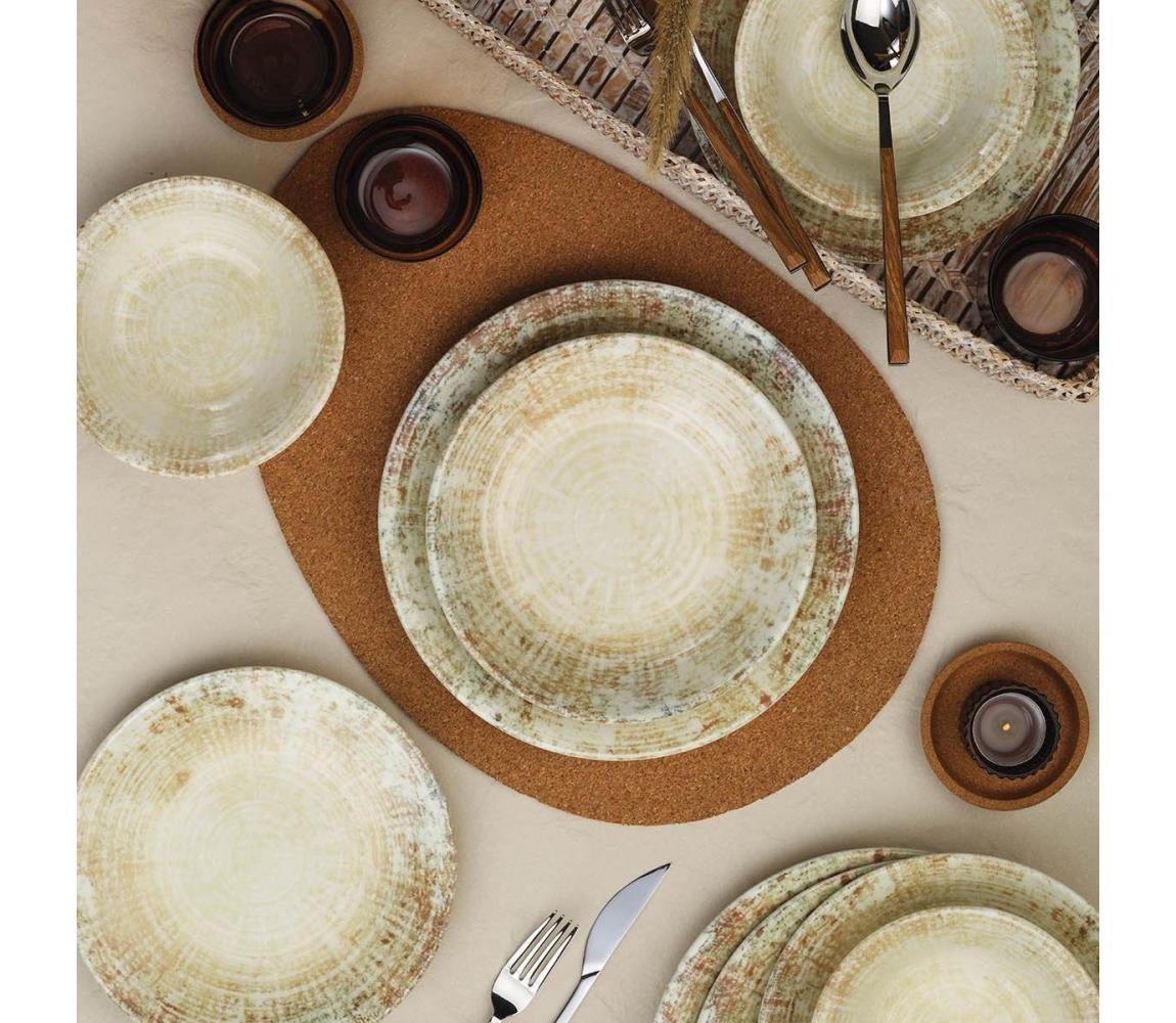 Jídelní sada 18 ks krémová/hnědá/porcelán 710KTP9758