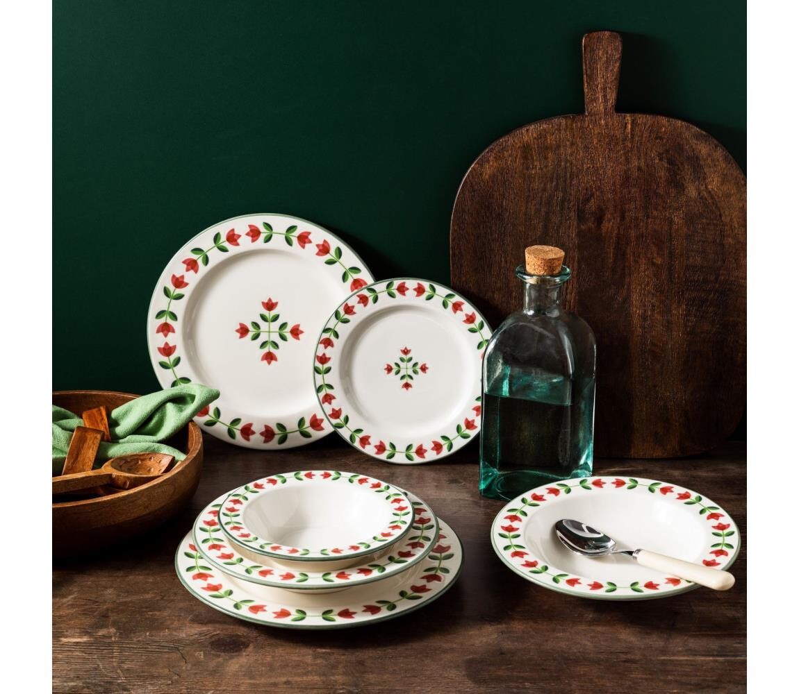 Jídelní sada 24 ks bílá/červená/zelená/porcelán 667PRS1109