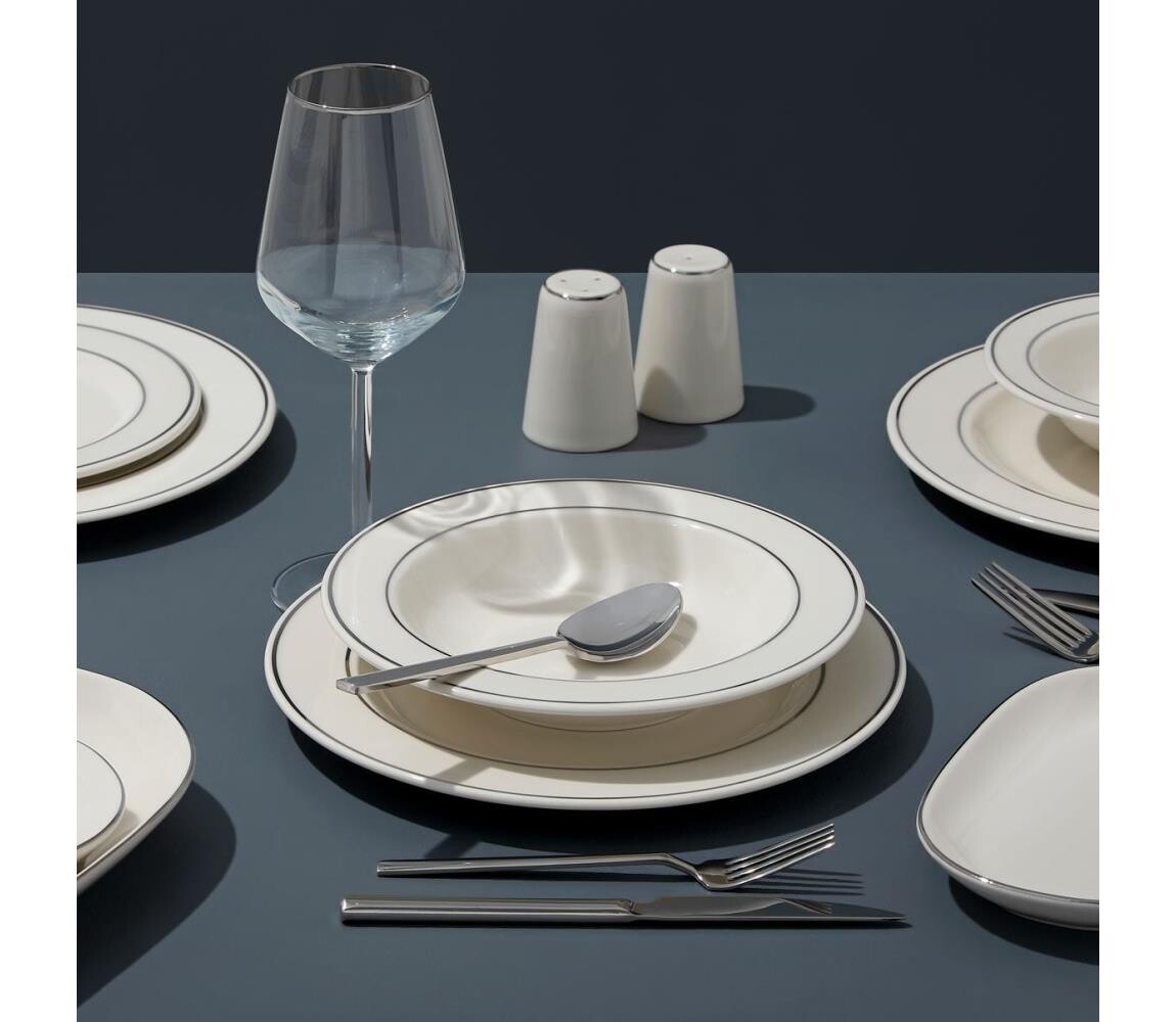 Jídelní sada 53 ks krémová/stříbrná/porcelán 667PRS1160