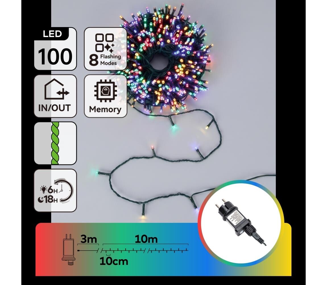 B.V.  - LED Venkovní vánoční řetěz 100xLED/8 funkcí 13m IP44 multicolor B10303ABNG
