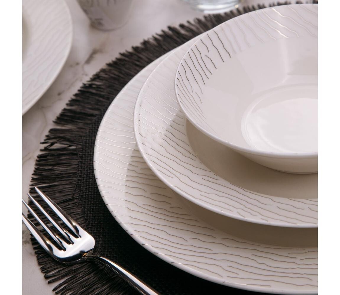 Jídelní sada 62 ks bílá/stříbrná/porcelán 710KTP3812