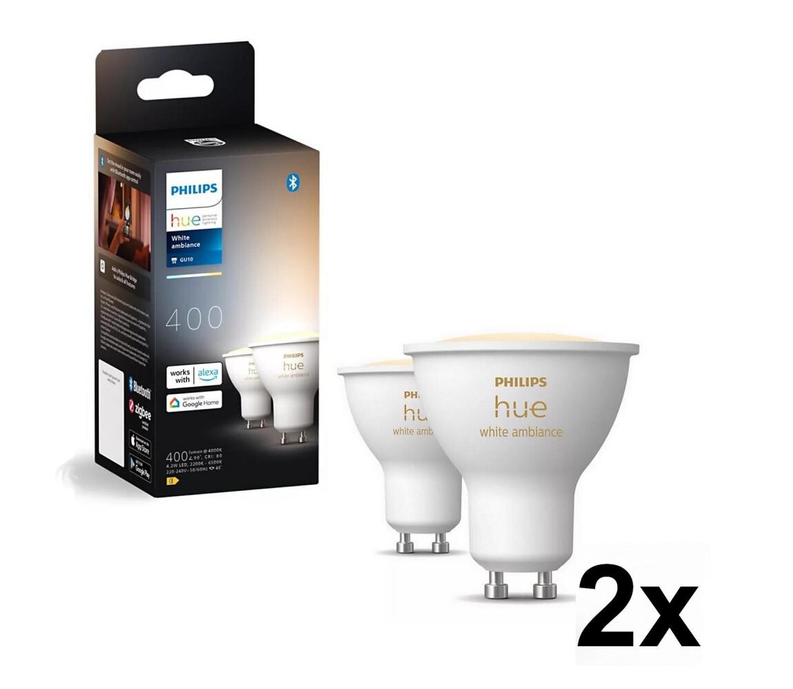 SADA 4x LED Stmívatelná žárovka Philips Hue WHITE AMB. GU10/4,2W/230V 2200-6500K 2xP6173