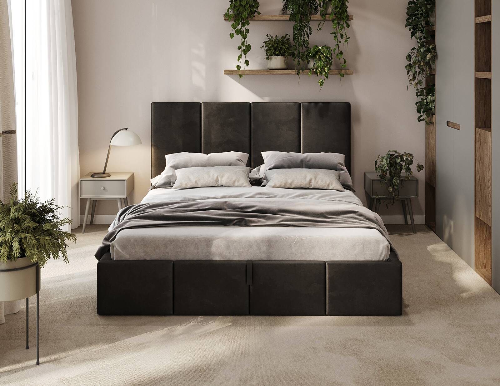 ComfortMatrace Čalouněná postel se zvedacím roštem a úložným prostorem Valencia Barva: Černá/Black, Rozměr: 90x200 cm, Výška čela u hlavy: 88 cm