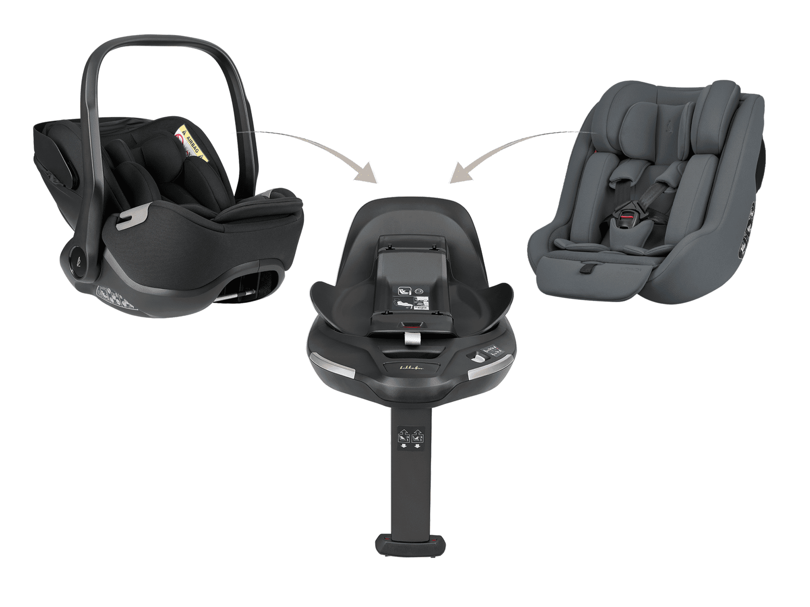 KikkaBoo Set i-Class 360 i-SIZE Autosedačka 40-87cm + Autosedačka 40-105cm + Základna otočná Graphite