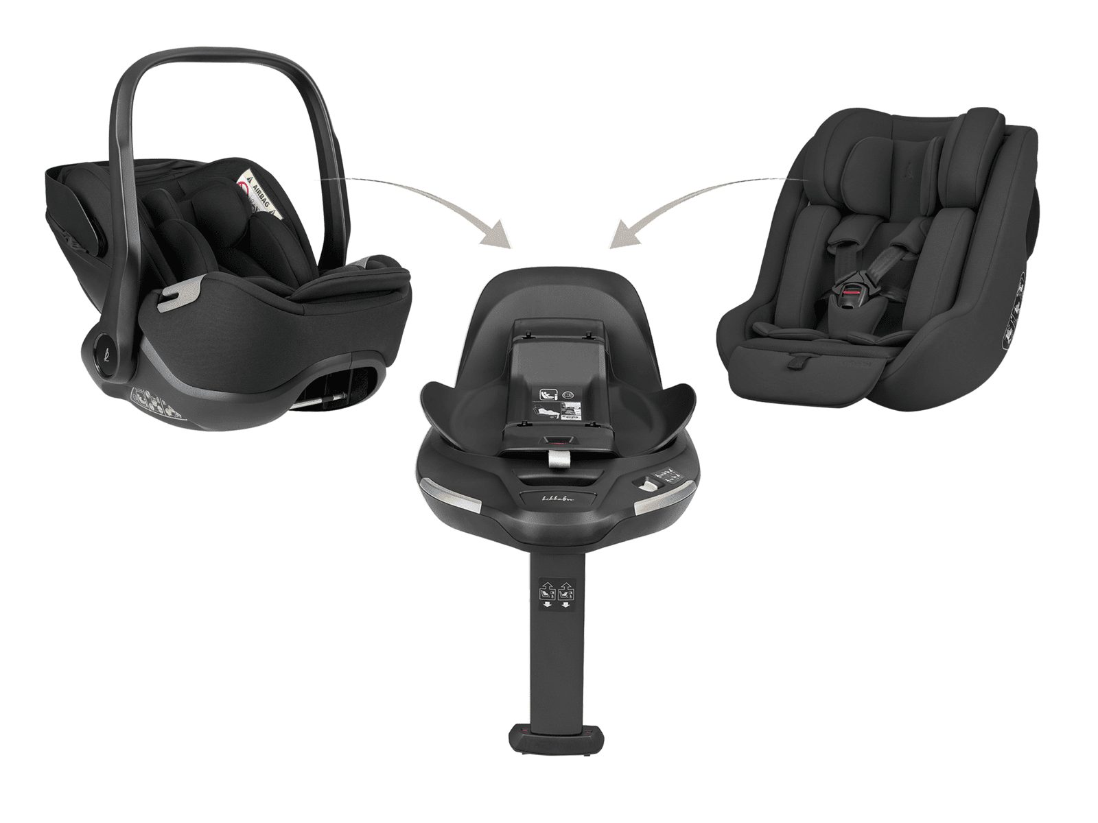 KikkaBoo Set i-Class 360 i-SIZE Autosedačka 40-87cm + Autosedačka 40-105cm + Základna otočná Noir