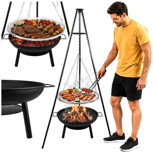 Zahradní gril s trojnožkou a závěsným roštem 58 cm – krbové ohniště