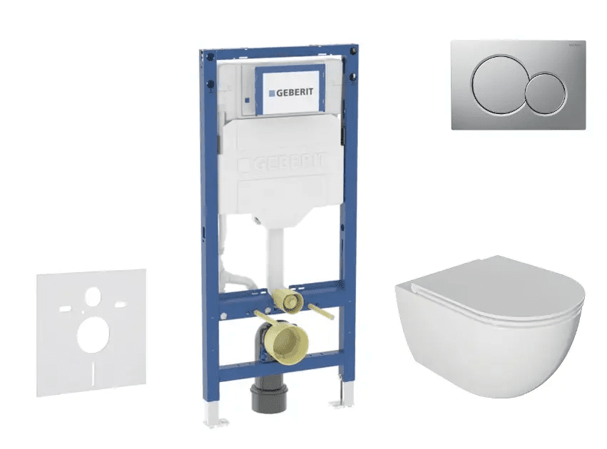 Geberit SANI11CA1123B - Set předstěnové instalace, klozetu Oudee a sedátka softclose, tlačítko Sigma01, lakovaný matný chrom