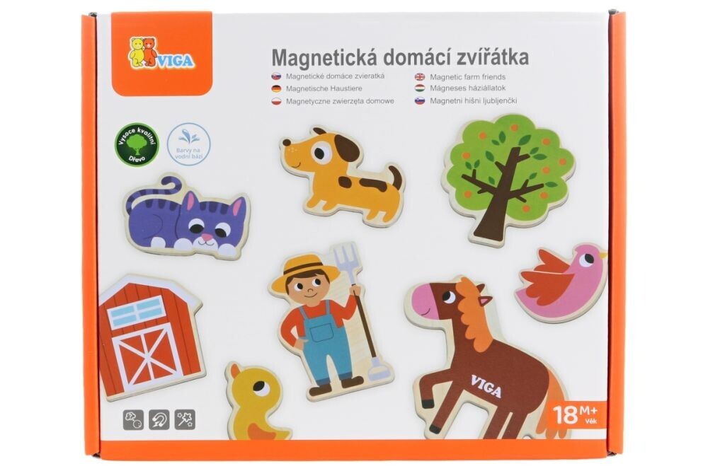 Viga Dřevěné magnety 20 ks - domácí zvířátka v české krabici