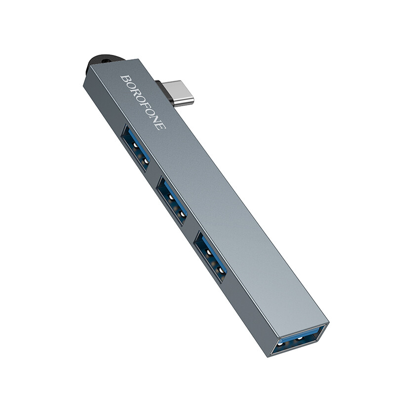 Adaptér Borofone HUB FH1A 4v1 - Type C - 3xUSB 2.0 + USB 3.0 - šedý