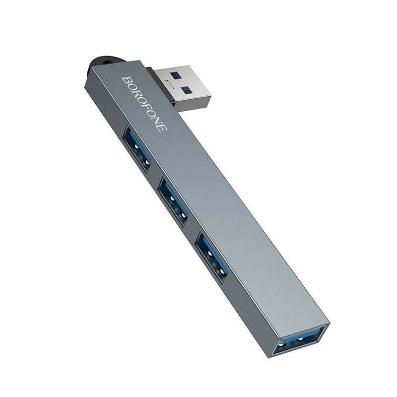 Adaptér Borofone HUB FH1 4v1 - USB - 3xUSB 2.0 + USB 3.0 - šedý