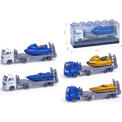 Kovový model kamionu s motorovým člunem 1:64 - více druhů - žlutý skútr