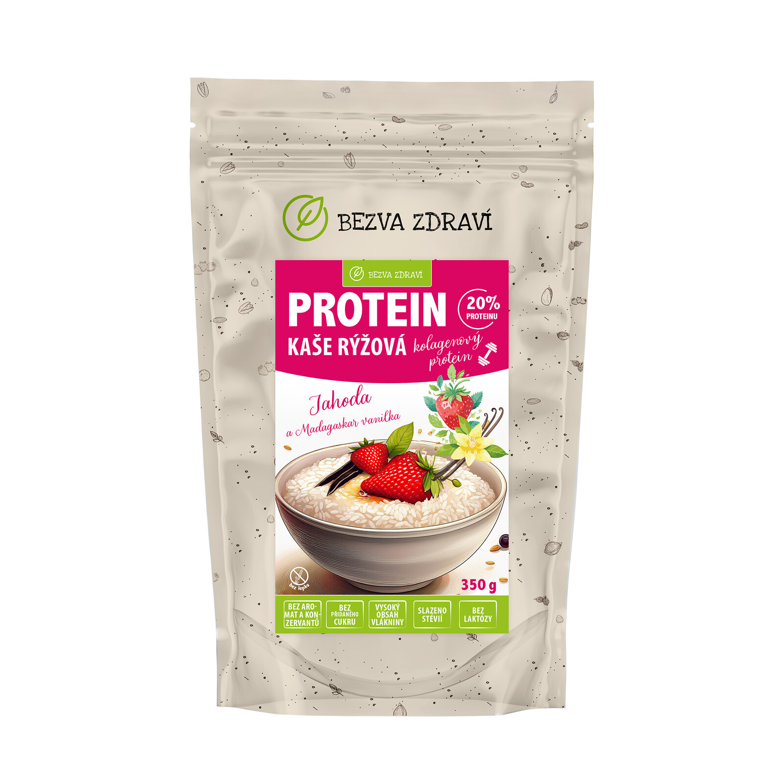 BEZVA MÜSLI Proteinová rýžová kaše s jahodami a vanilkou 350 g