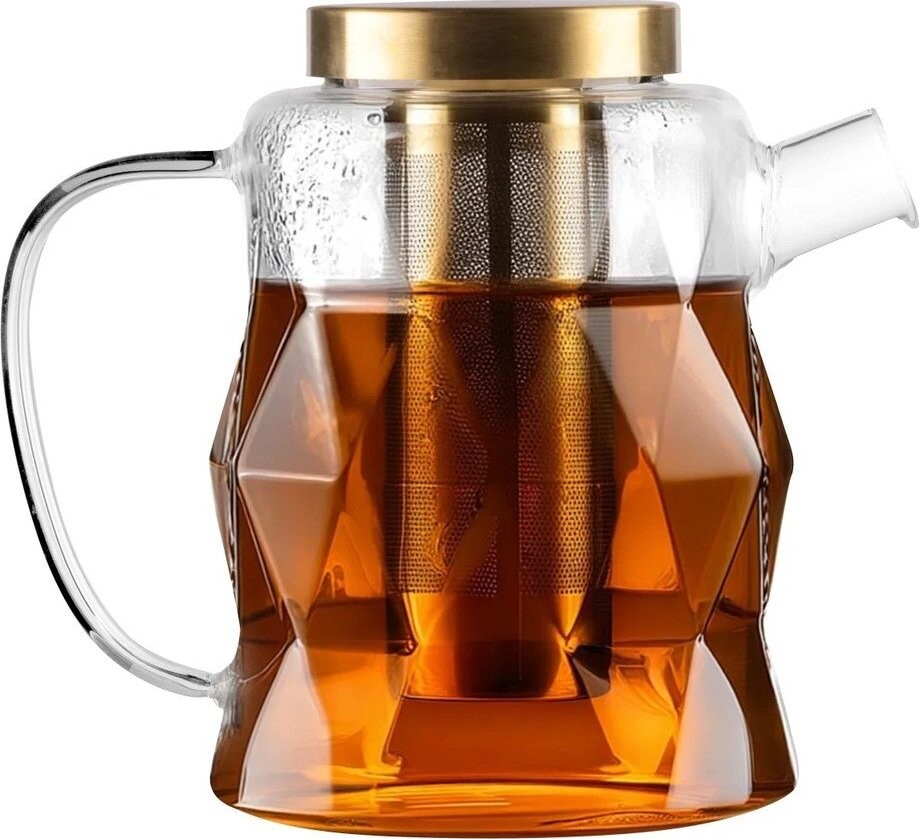 Skleněná konvice na čaj se sítkem ve zlaté barvě 1,3 l Geo – Vialli Design