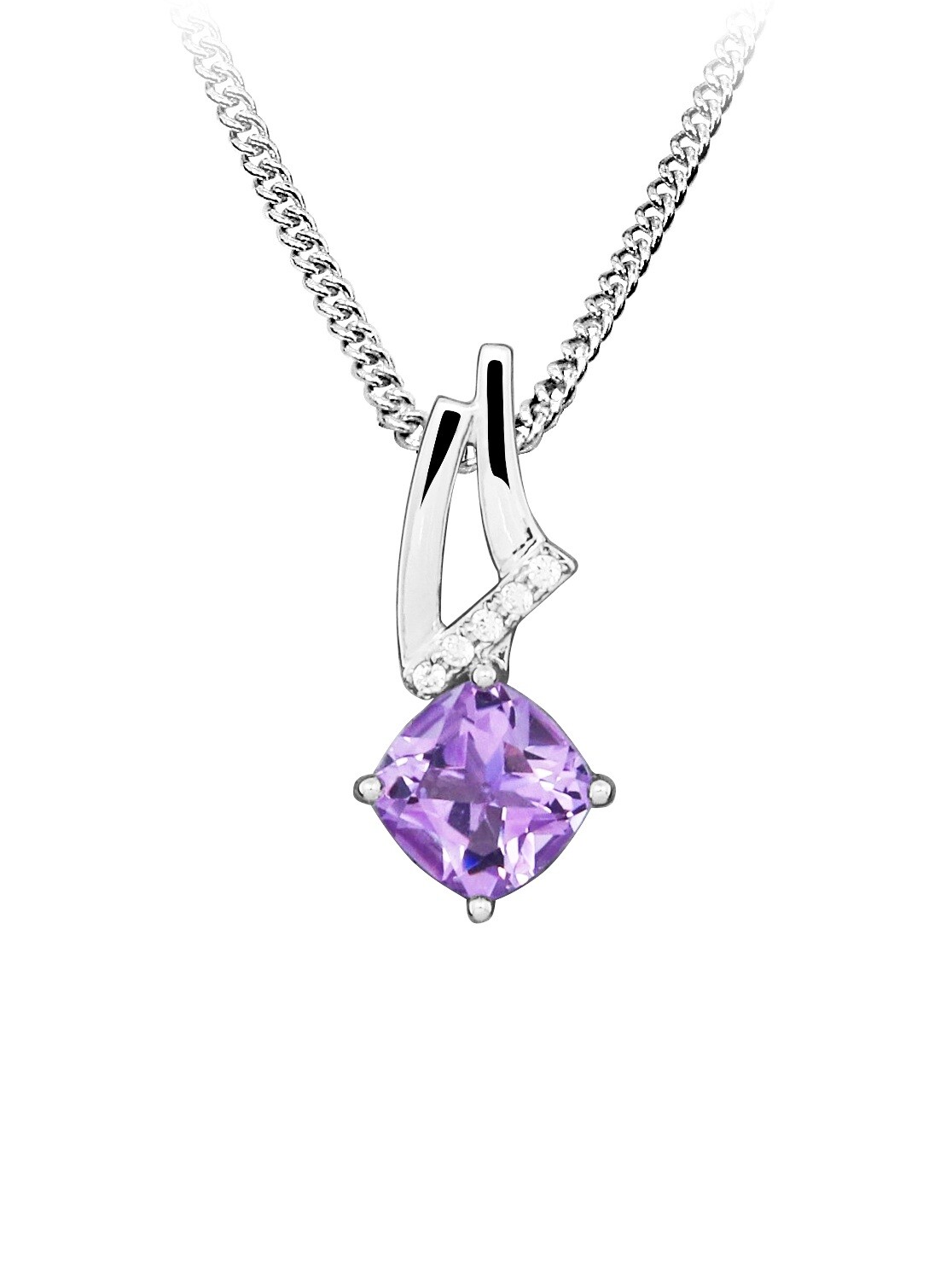 Silver Cat Stříbrný náhrdelník s ametystem Colored stones SC674 (řetízek, přívěsek)