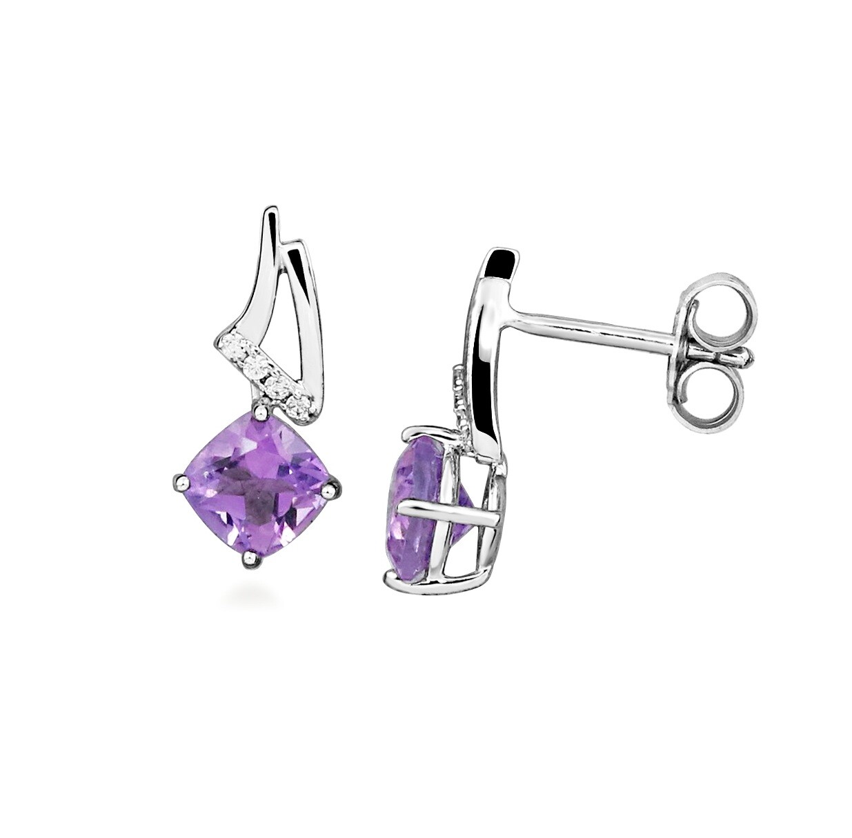 Silver Cat Stříbrné náušnice s ametystem Colored stones SC675
