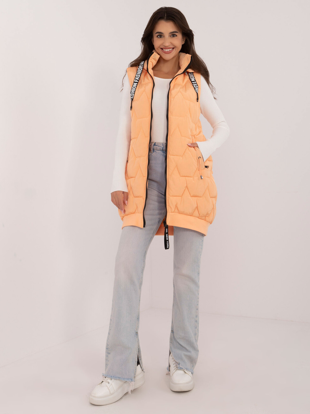 Meruňková delší vesta s odepínací kapucí SK-KZ-HH-079.73-peach Velikost: M