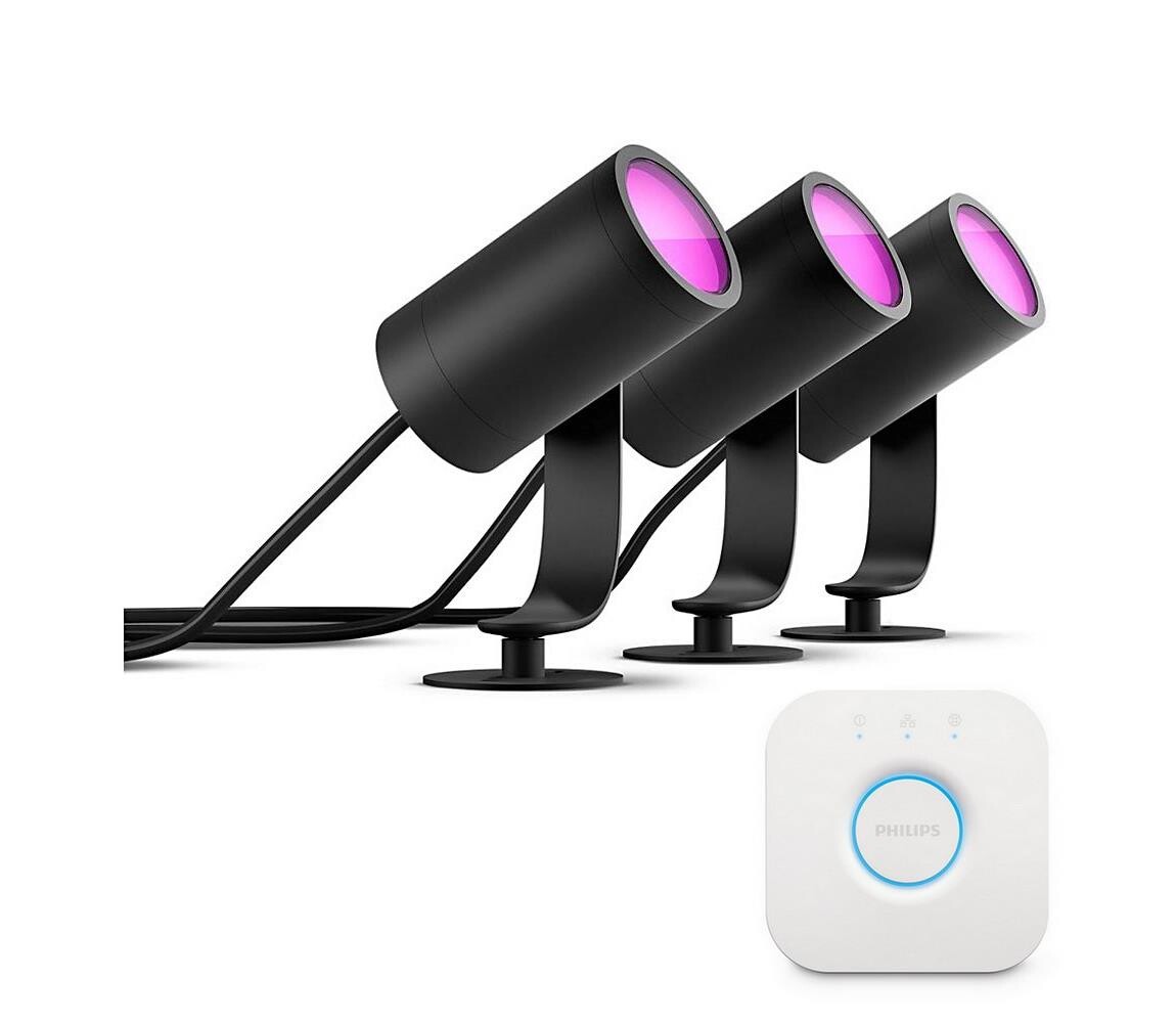 Philips - SADA 3x LED Bodové svítidlo Hue LILY LED/8W/230V IP65 + Hue bridge P2465+P1408