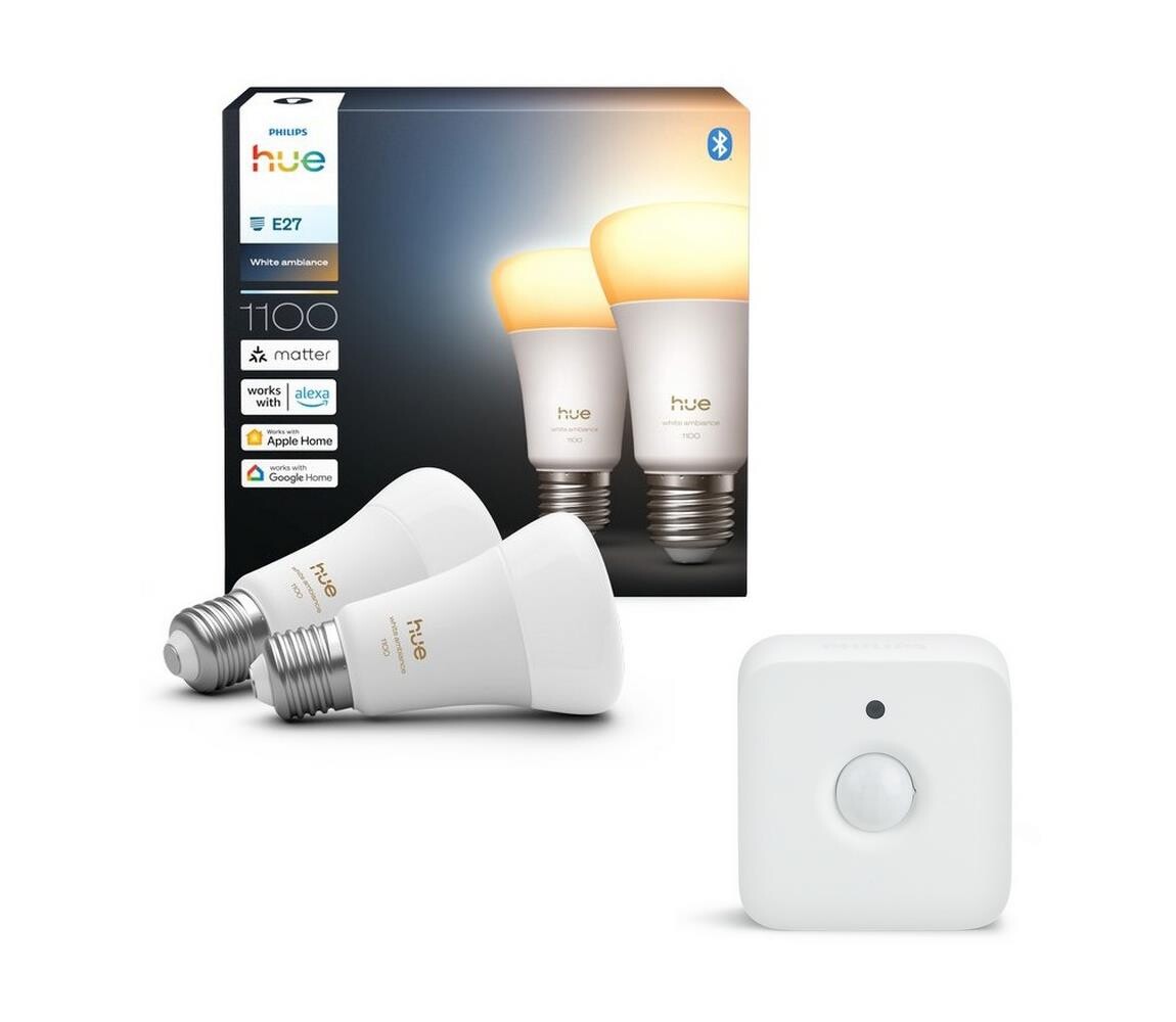 SADA 2x LED Stm. žárovka Philips Hue WHITE AMBIANCE E27/8,1W/230V+ senzor pohybu P7024+P2374