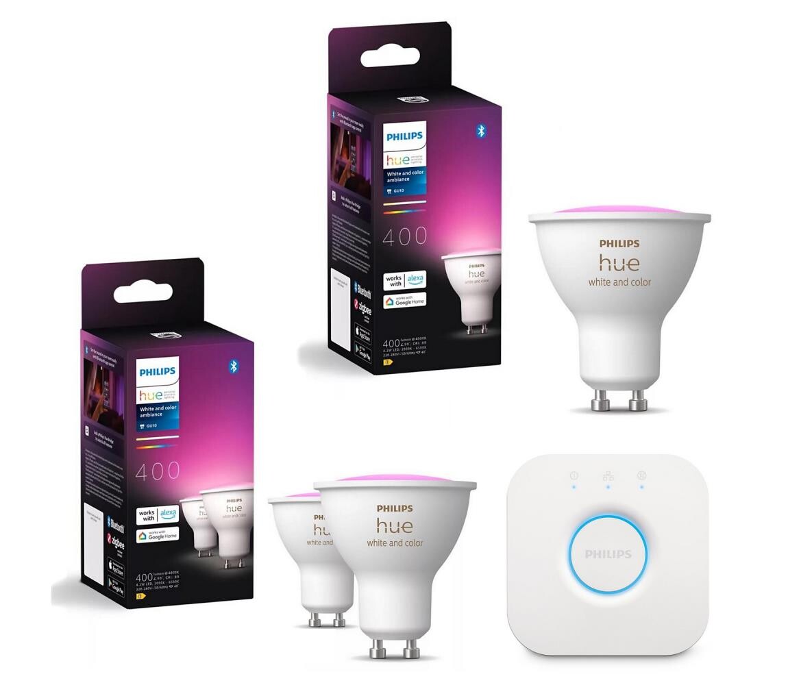 SADA 3x LED RGBW Stmívatelná žárovka Philips Hue WACA GU10/4,2W/230V+ Hue bridge P6175+P6176+P1408