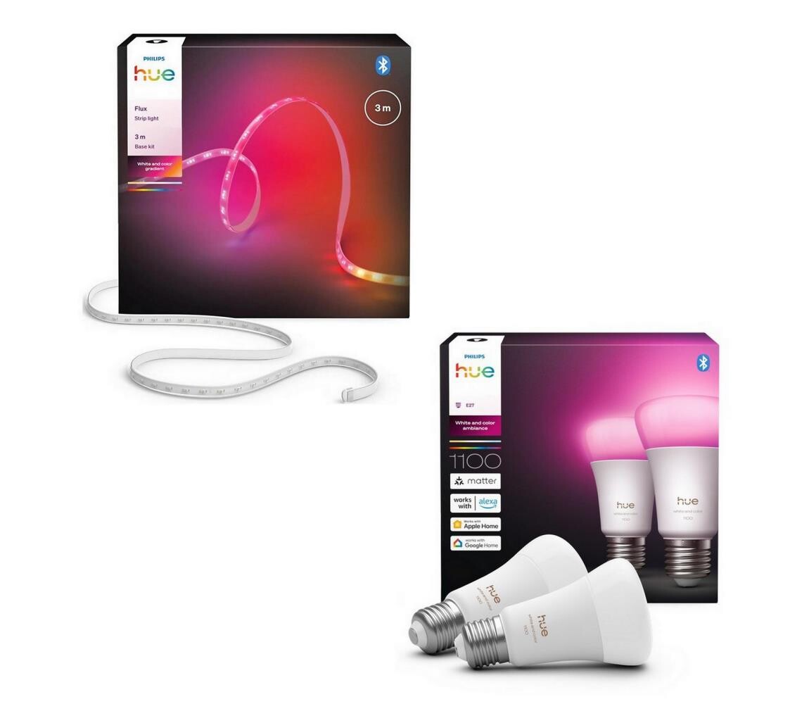 Philips -LED RGBW Stm. pásek Hue FLUX 3m LED/12W/230V+2x chytrá žárovka E27/8,1W P7051+P7036