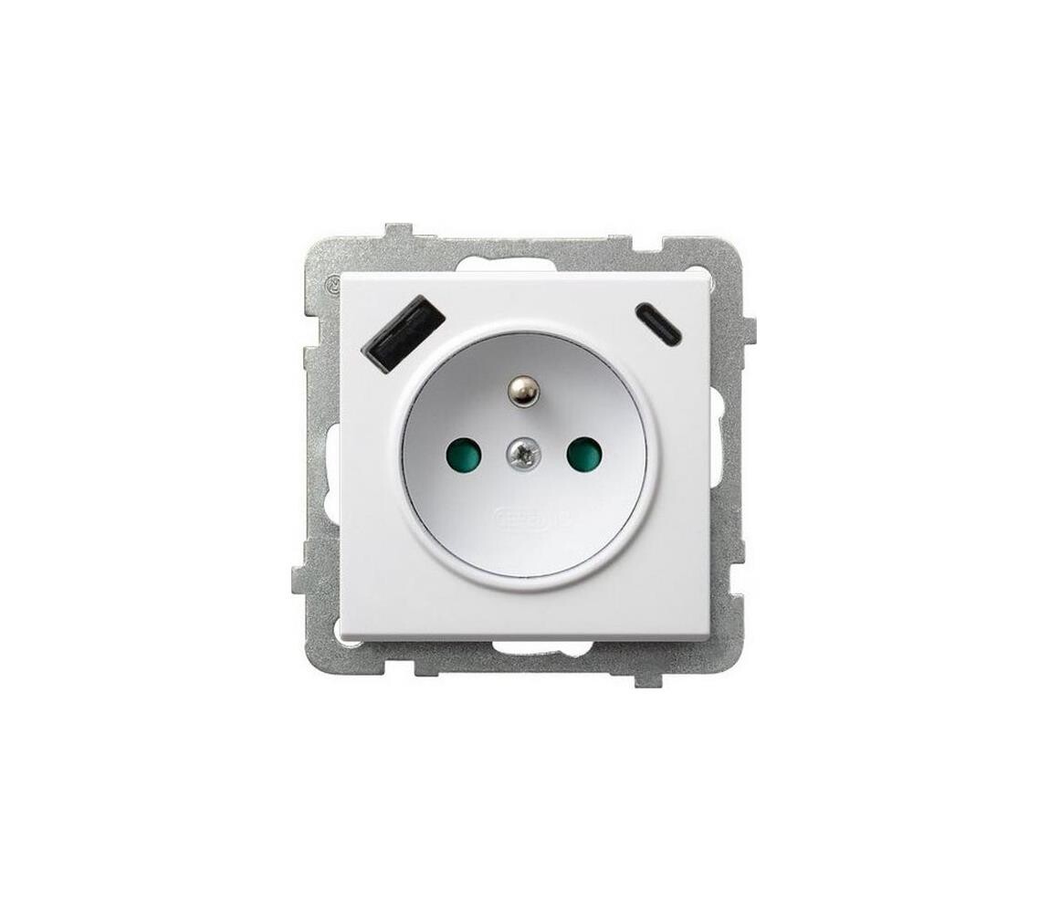 Ospel - Zásuvka domovní bez rámečku 230V + 1xUSB-A + 1xUSB-C SONATA bílá GP-1RZPUSBAC/m/00