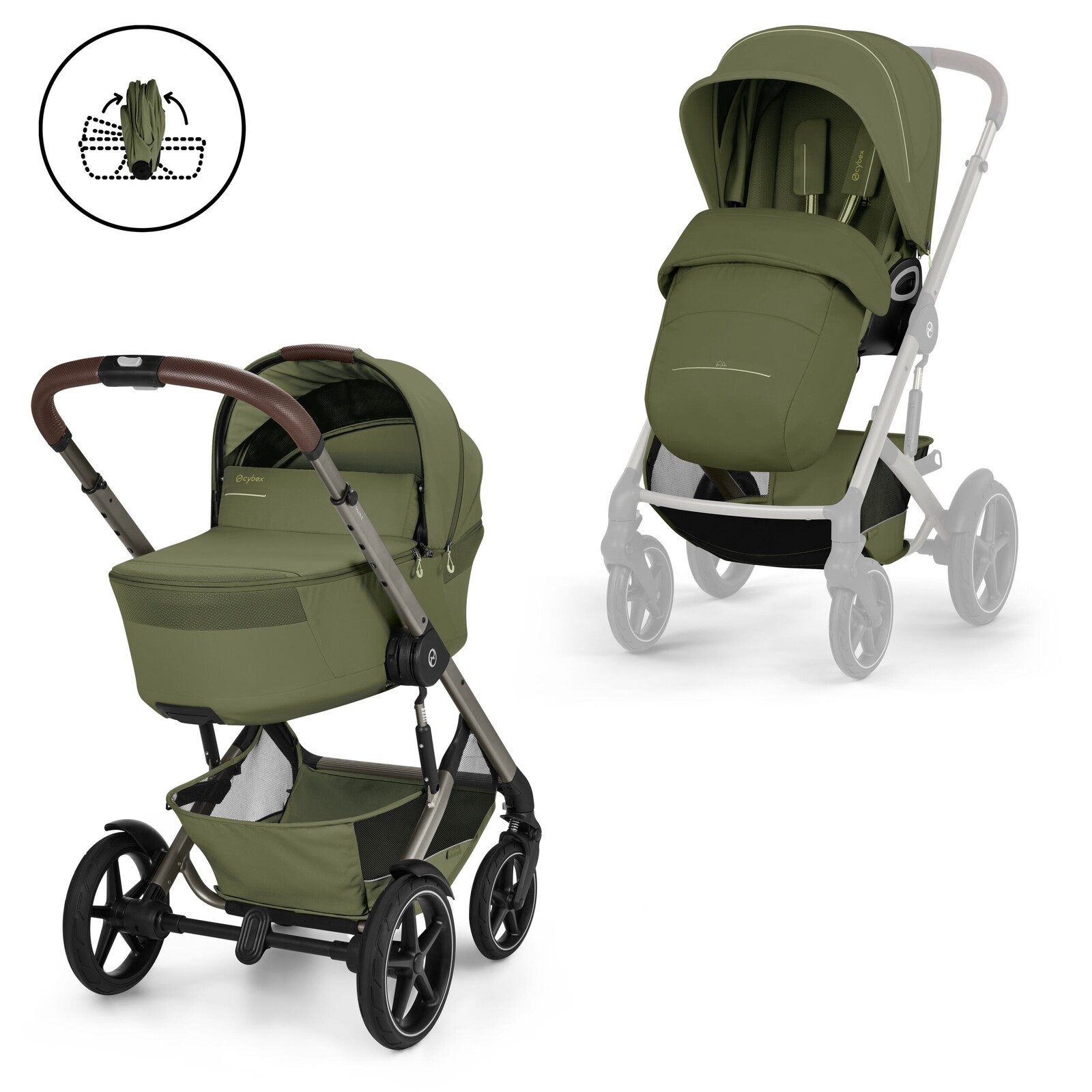 Cybex TALOS S LUX TPE + skládací korbička Moss Green | khaki 2026