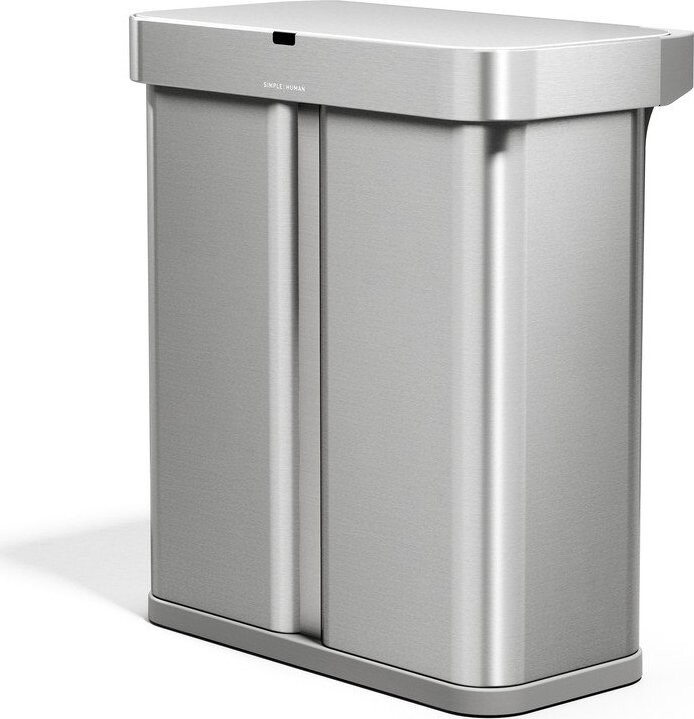 Ocelový odpadkový koš 34+24 l na tříděný odpad/bezdotykový ve stříbrné barvě Dual Sensor – simplehuman