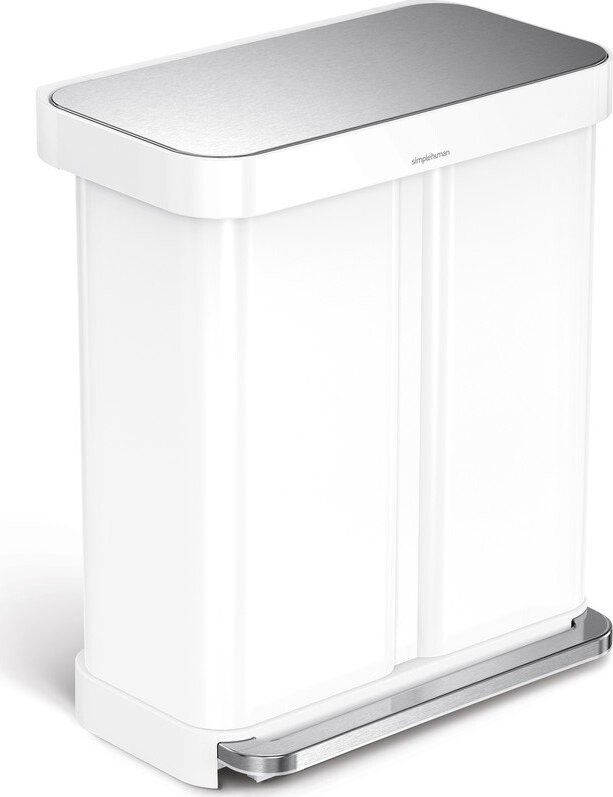 Bílý ocelový odpadkový koš 34+24 l na tříděný odpad/nášlapný Dual – simplehuman