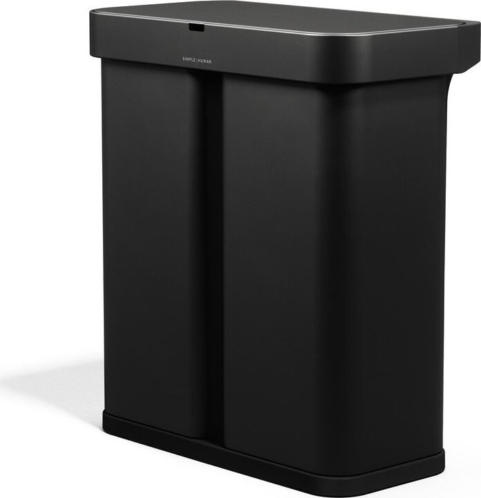 Černý ocelový odpadkový koš 34+24 l na tříděný odpad/bezdotykový Dual Sensor – simplehuman