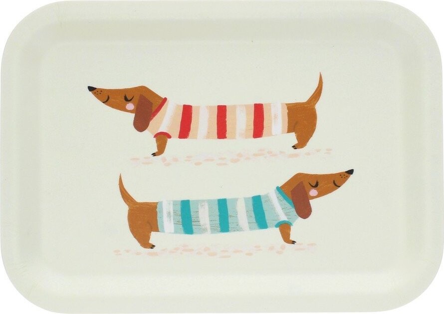 Krémový dřevěný dětský tác 20x28 cm Sausage dog – Rex London