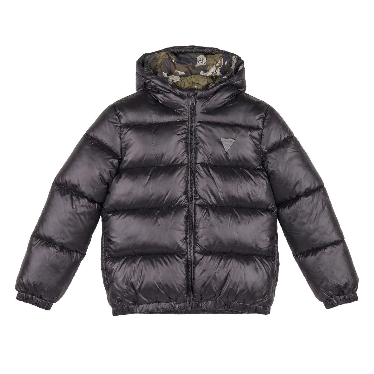 Guess  POLYESTER HOODED LS PUFFER JACKET  Černá