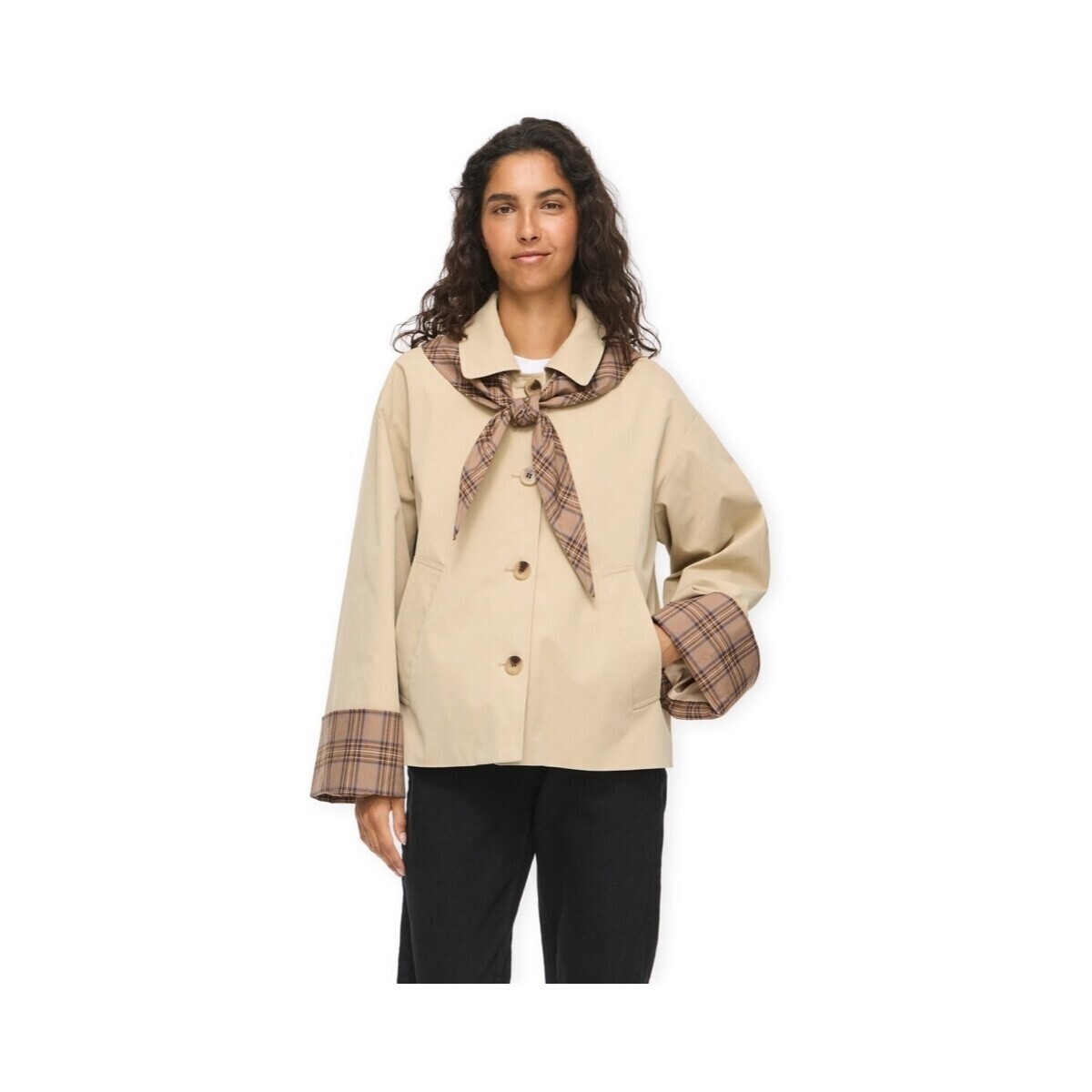 Vila  Avara Jacket - Fields of Rye/Check Scar  Béžová