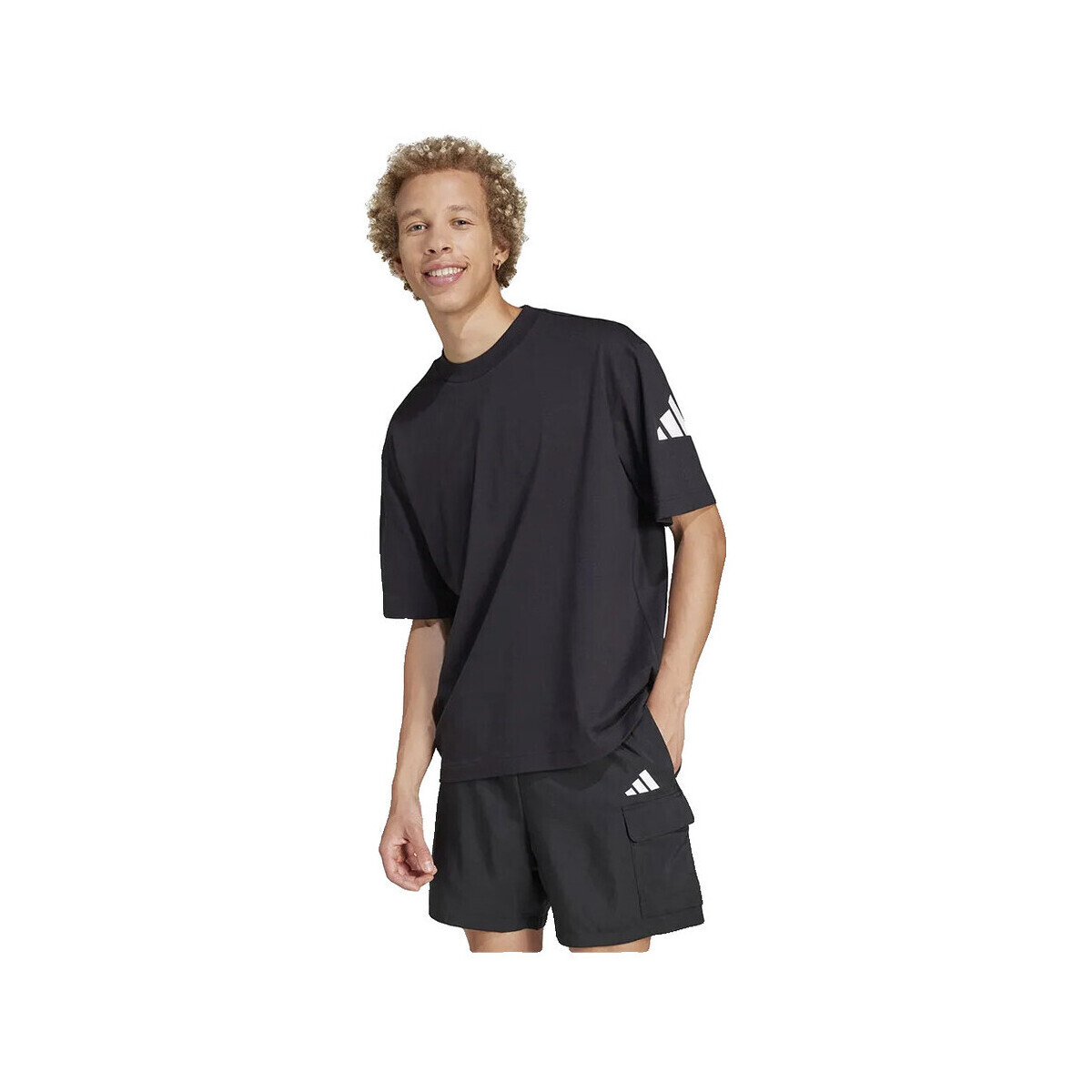 adidas  T-shirt  3 Bar 100% Cotton coupe ample  Černá