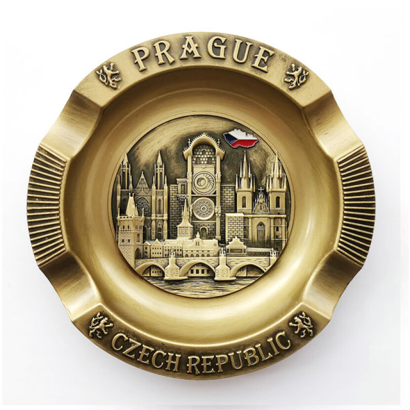 Popelník kovový s motivem Prahy - zlatý